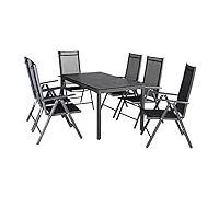 casaria salon de jardin aluminium anthracite bern 1 table 6 chaises pliantes plateau de table en bois composite dossier réglable 7 positions