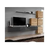 paris prix - meuble tv mural design switch ix 310cm gris & naturel