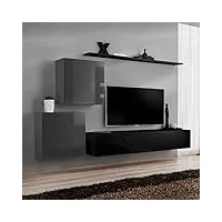 paris prix - meuble tv mural design switch v 250cm gris & noir
