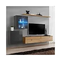 paris prix - meuble tv mural design switch xv 260cm naturel & gris