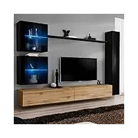 paris prix - meuble tv mural design switch xviii 280cm naturel & noir