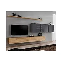 paris prix - meuble tv mural design switch vii 340cm naturel & gris