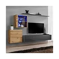 paris prix - meuble tv mural design switch xv 260cm gris & naturel