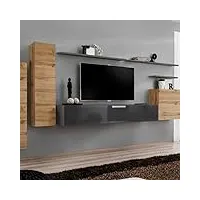 paris prix - meuble tv mural design switch i 330cm naturel & gris
