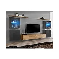 paris prix - meuble tv mural design switch xiv 320cm gris & naturel