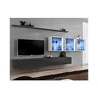 paris prix - meuble tv mural design switch xvii 340cm gris & blanc
