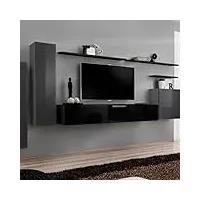 paris prix - meuble tv mural design switch i 330cm gris & noir