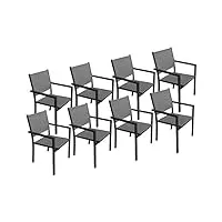 happy garden lot de 8 chaises en aluminium anthracite - textilène gris