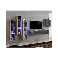 paris prix - meuble tv mural design switch xiii 330cm gris & naturel
