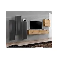 paris prix - meuble tv mural design switch iii 330cm gris & naturel