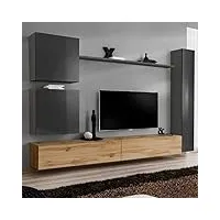 paris prix - meuble tv mural design switch viii 280cm gris & naturel