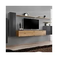 paris prix - meuble tv mural design switch i 330cm gris & naturel