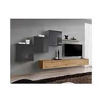 paris prix - meuble tv mural design switch x 330cm gris & naturel