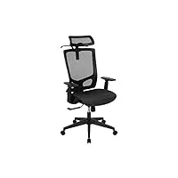 flash furniture meubles flash chaise de bureau ergonomique en maille avec synchro-inclinaison, appuie-tête pivotant, support lombaire, cintre et accoudoirs réglables, métal, noir, set of 1