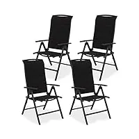 brubaker milano lot de 4 chaises de jardin pliante - chaises à dossier haut réglable en 8 positions - rembourré - imperméable - aluminium - anthracite