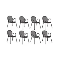 emu ronda art. 116 lot de 8 chaises avec accoudoirs gris antique pour usage extérieur fabriquées en italie