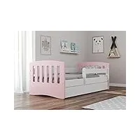 bjird lit d’enfant complet 180 x 80 sommier tiroir barrierères pour filles garçons lit simple - classic i (180 x 80 cm, rose poudré)