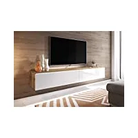 meuble tv/banc tv/meuble tv suspendu – blank - 180 cm – 2 compartiments spacieux – style contemporain – chêne wotan/blanc brillant – sans led