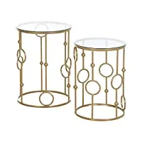 homcom tables gigognes lot de 2 tables basses rondes design style art déco Ø 41 et Ø 36 cm métal doré verre trempé 5 mm