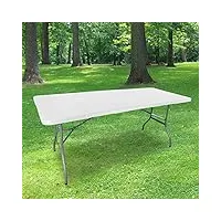 skylantern® table pliante 180 cm rectangulaire blanche - table de camping pliante 6/8 personnes l180 x l74 x h74cm - table pliante exterieur en hdpe épais de 3,5 cm - table de jardin pied acier gris