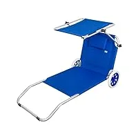 aktive chariot de plage pliable beach chaise longue à roulettes, bleu