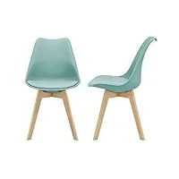 [en.casa] lot de 2 chaises de salle à manger scandinave siège cuisine plastique similicuir hêtre menthe 81 x 49 x 57cm