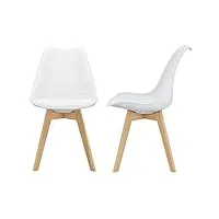 [en.casa] lot de 2 chaises de salle à manger scandinave siège cuisine plastique similicuir hêtre blanc 81 x 49 x 57cm