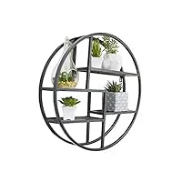 admired by nature, Étagère de rangement en forme de cercle en fer à suspendre de 45,7 cm - 4 niveaux - décoration murale ronde décorative - Étagère murale en forme de sphère pour la maison - noir