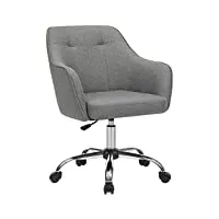 songmics chaise de bureau, fauteuil ergonomique, siège pivotant, réglable en hauteur, capacité 110 kg, cadre en acier, tissu en coton-lin respirant, pour bureau, chambre, gris obg019g01