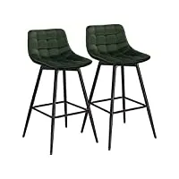woltu bh143dgn-2 lot de 2 tabouret de bar design chaise haute pour bar bistro siège en velours avec repose-pieds cadre en métal,vert foncé