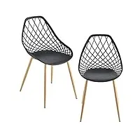 [en.casa] set de 2 chaises designs chaise de salle à manger siège en plastique pieds en métal effet hêtre couleur noire et effet hêtre 83 cm