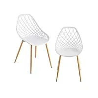 [en.casa] set de 2 chaises designs chaise de salle à manger siège en plastique pieds en métal effet hêtre couleur blanche et effet hêtre 83 cm