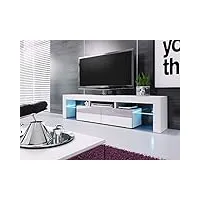 baltic meubles meuble banc tv blanc laque - 1m90 - leds fournies