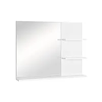 homcom miroir de salle de bain avec étagères - 2 étagères latérales + grande étagère inférieure - kit installation fourni - mdf blanc