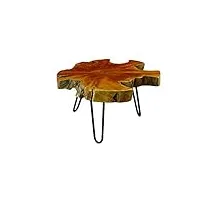 table basse luhu en teck - environ 45 x 50 - 60 x 50 - 60 x 60 cm - plateau de table en bois massif de racine - style maison de campagne rustique - convient pour le salon, le jardin d'hiver ou comme