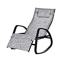 outsunny fauteuil à bascule dossier inclinable réglable chaise longue pliable dim. 64l x 94l x 108h cm métal époxy noir textilène gris chiné