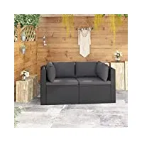 vidaxl canapés de jardin 2 pcs avec coussins sofa de jardin sofa de terrasse canapé de terrasse patio extérieur arrière-cour résine tressée noir