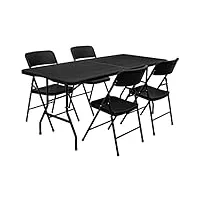 amanka ensemble de meubles de jardin - table de 180 cm avec 4 chaises - pliable aspect rotin noir