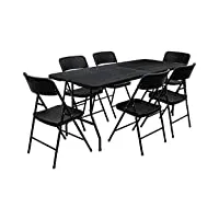 amanka ensemble de meubles de jardin - table de 180 cm avec 6 chaises - pliable aspect rotin noir