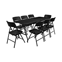 amanka ensemble de meubles de jardin - table de 180 cm avec 8 chaises - pliable aspect rotin noir