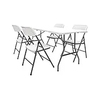 amanka ensemble de meubles de jardin - table de 180 cm avec 4 chaises sièges pliants blanc imperméable