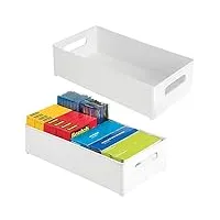 mdesign (lot de 2) boite de rangement de bureau – boite empilable rectangulaire en plastique pour articles de bureau – boite de rangement à poignées pour l'armoire ou le bureau – blanc