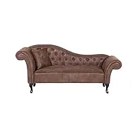 beliani chaise longue méridienne chesterfield côté gauche en cuir suède marron pour salon glamour et vintage