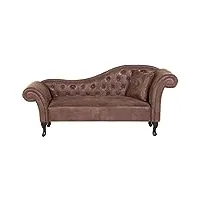 chaise longue méridienne chesterfield côté droit en cuir suède marron pour salon glamour et vintage beliani