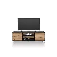 mobili fiver, meuble tv rachele, frêne noir - bois rustique, 150 cmx42 cmx48 cm, meuble tv design pour tv jusqu'à 65'' tv, made in italy