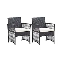 vidaxl 2x fauteuils de jardin avec coussins chaise de patio fauteuil de terrasse chaise de jardin fauteuil d'extérieur noir résine tressée