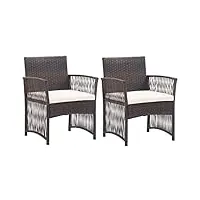 vidaxl 2x fauteuils de jardin avec coussins chaise de patio fauteuil de terrasse chaise de jardin fauteuil d'extérieur marron résine tressée