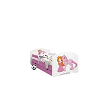 happy babies -lit d'enfant rose double face avec tiroir design moderne avec bords sécurisés et matelas en mousse antichute 7 cm (40. princesse et licorne, 190x90)