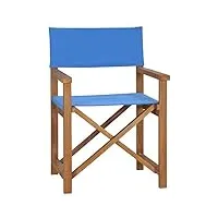 vidaxl chaise de metteur en scène chaise de camping chaise d'extérieur chaise de jardin chaise de directeur plage bleu bois de teck solide