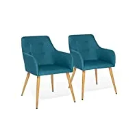idmarket - lot de 2 chaises de salle à manger scandinaves, fauteuils de table dania bleu canard